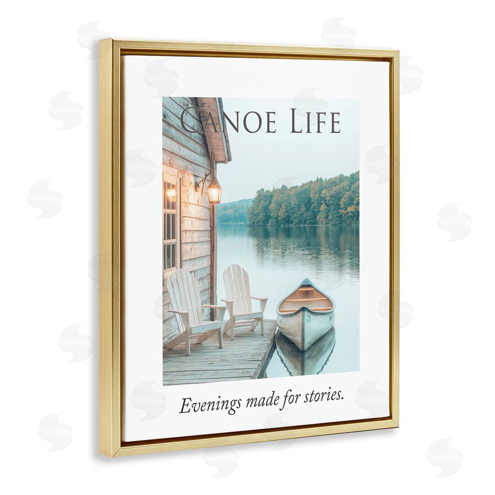 A Barefoot Stylist Canoe Life Quote Gold Floating Frame Canvas Wall Art Print