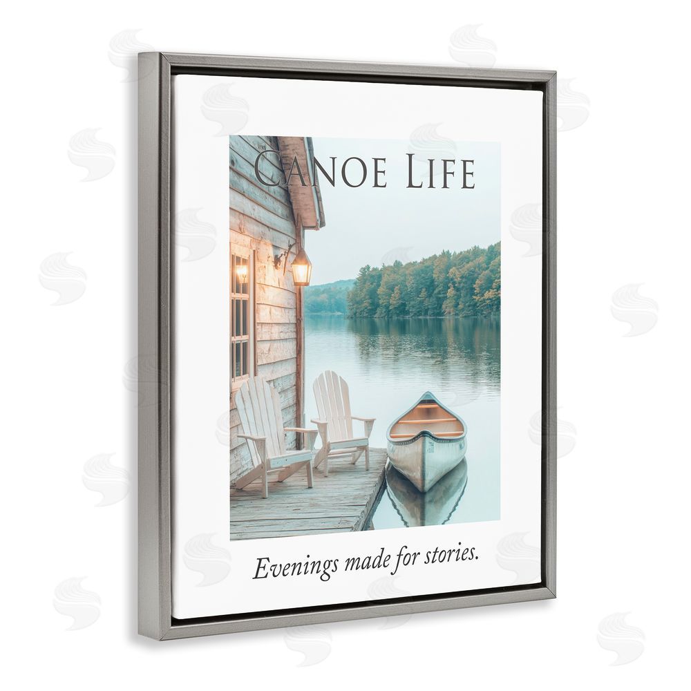 A Barefoot Stylist Canoe Life Quote Gray Floating Frame Canvas Wall Art Print