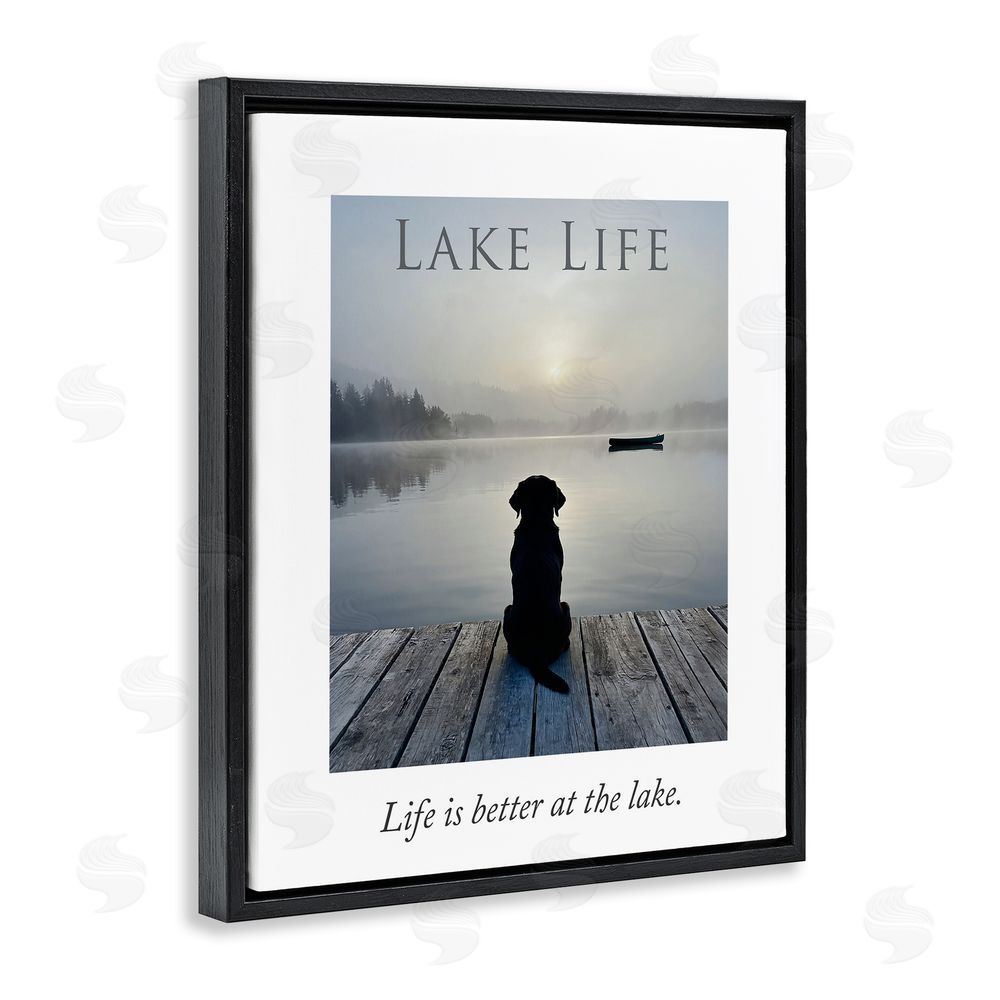 A Barefoot Stylist Lake Life with Dog Black Floating Frame Canvas Wall Art Print