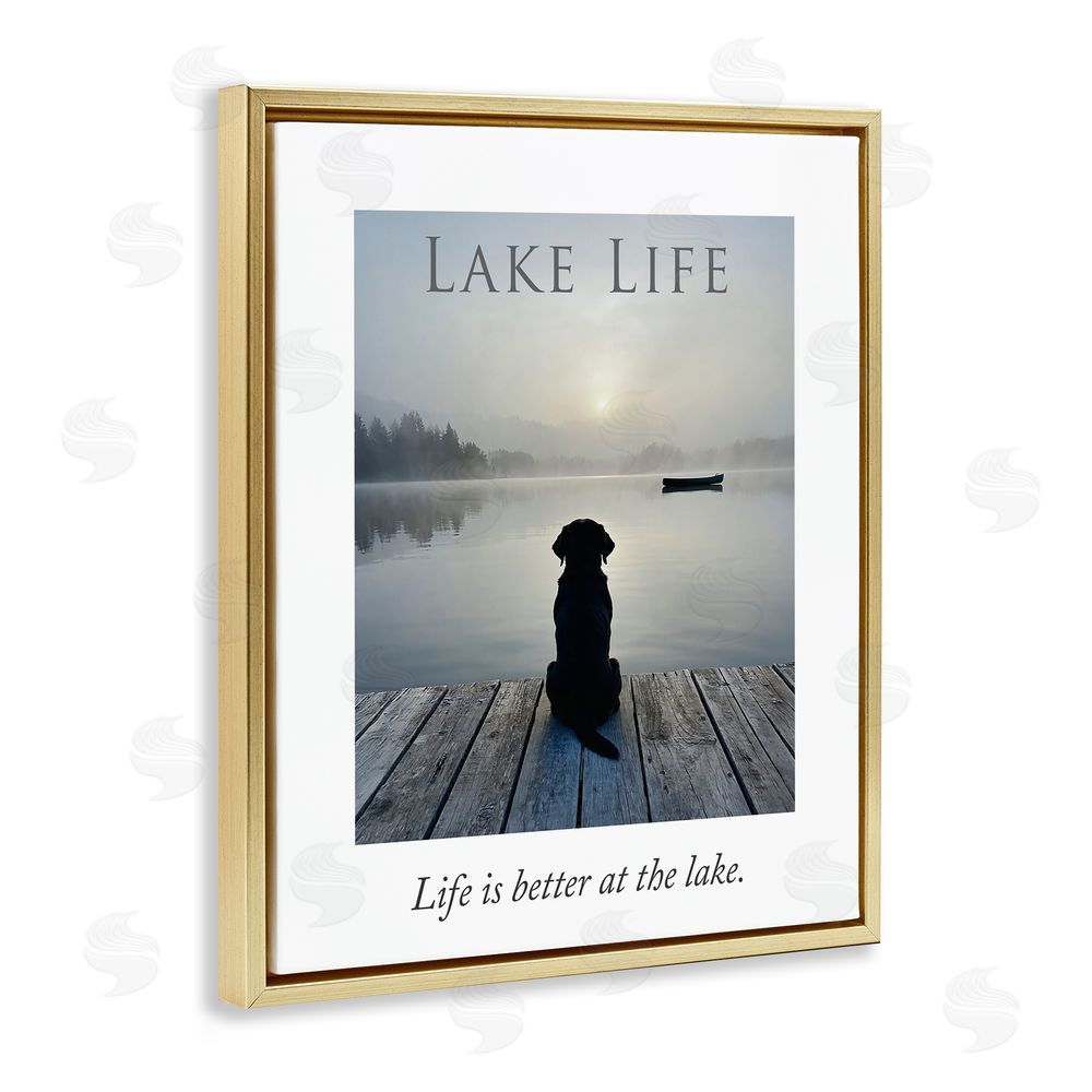 A Barefoot Stylist Lake Life with Dog Gold Floating Frame Canvas Wall Art Print