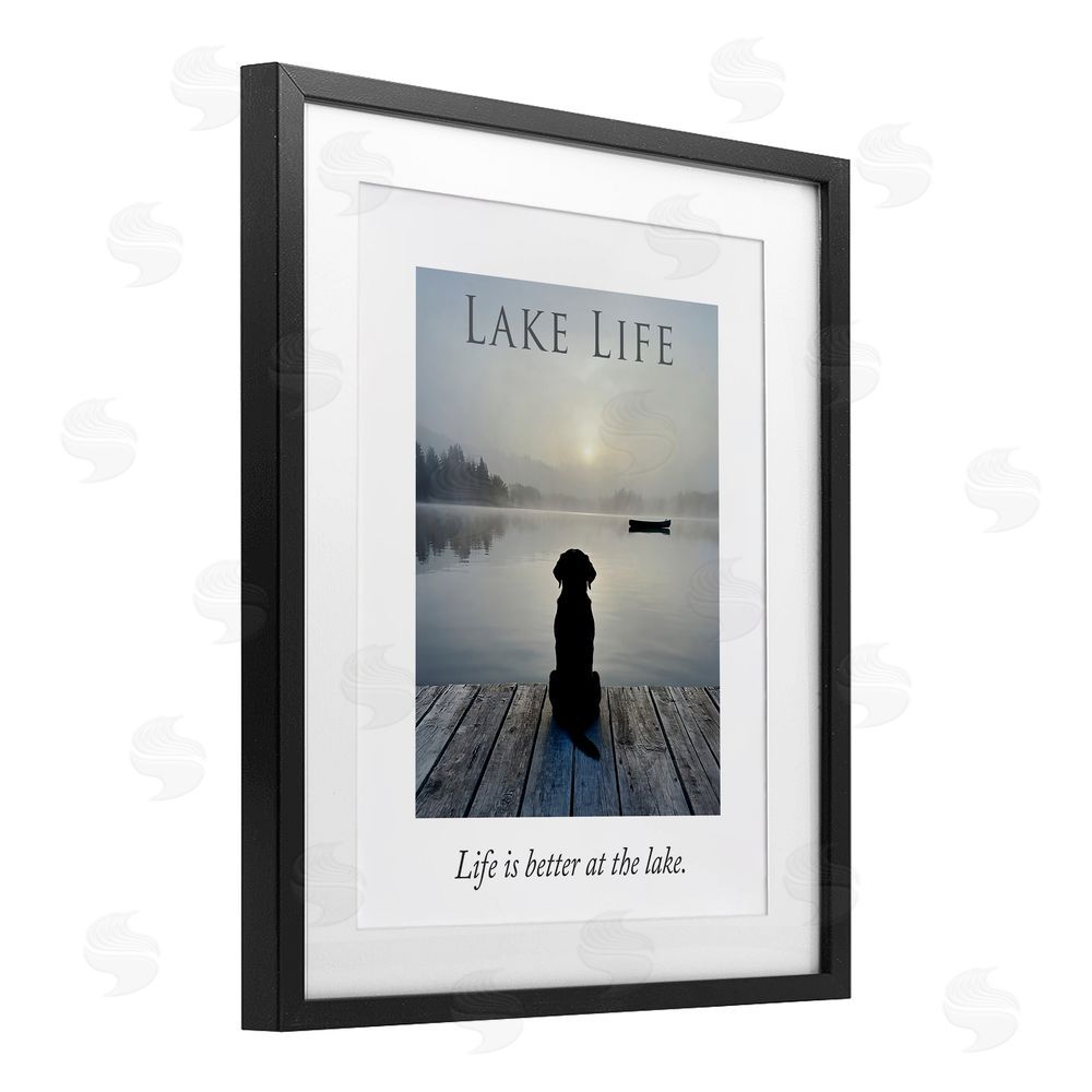 A Barefoot Stylist Lake Life with Dog Black Framed Print Under Glass Wall Art