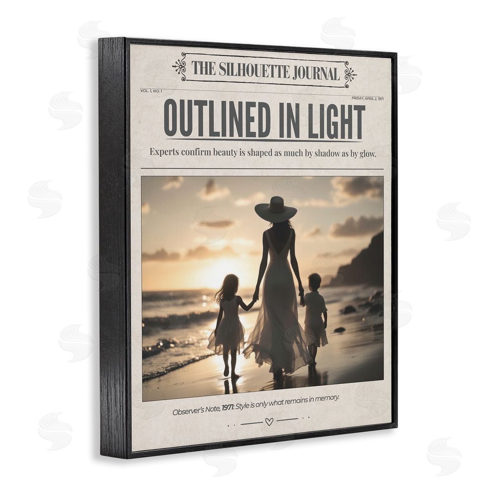 A Barefoot Stylist Outlined In Light Newspaper Black Framed Giclee Wall Art Print