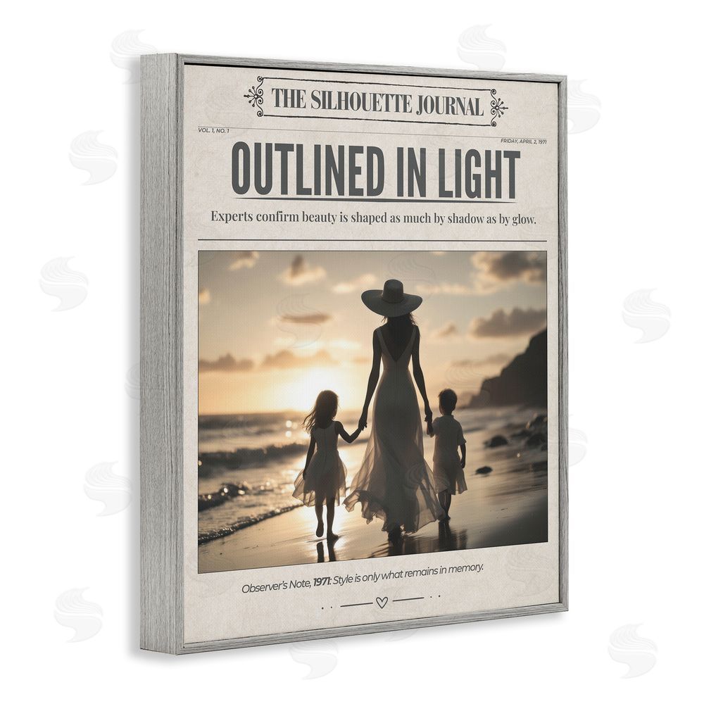 A Barefoot Stylist Outlined In Light Newspaper Gray Framed Giclee Wall Art Print