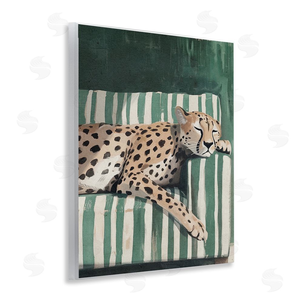 Annabelle Hall Cheetah on Striped Sofa Wooden Wall Plaque Art Print