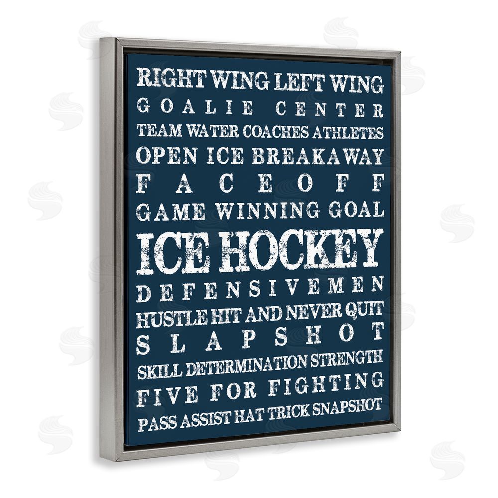 Melody Hogan Ice Hockey Expressions Gray Floating Frame Canvas Wall Art Print