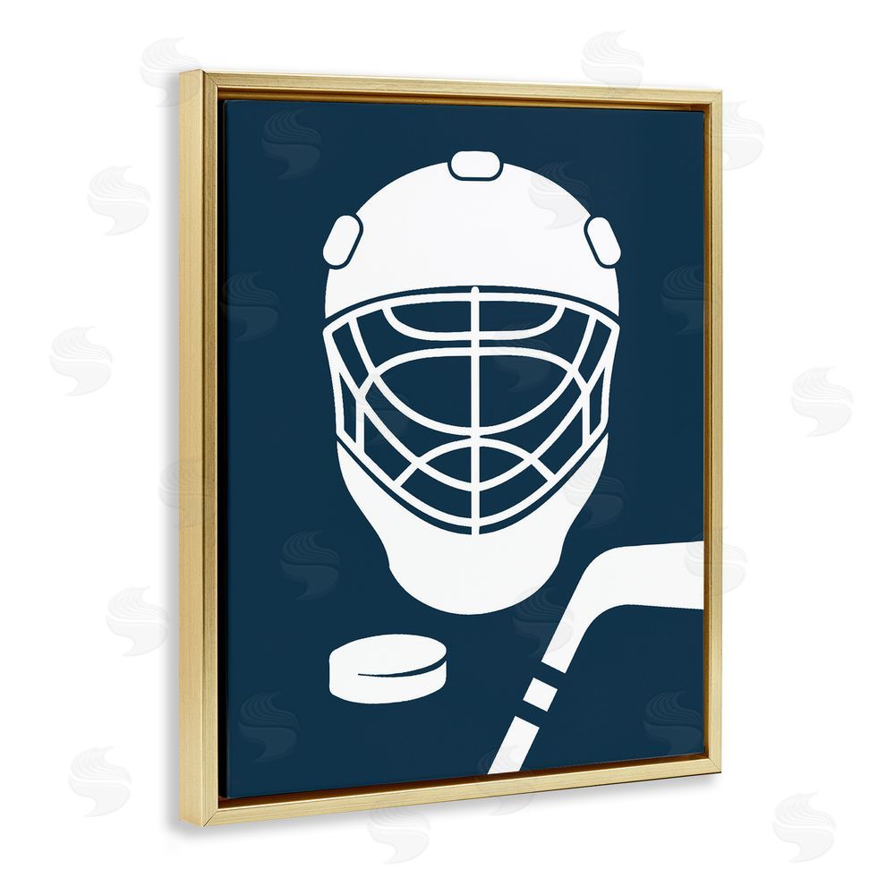 Melody Hogan Hockey Mask Blue & White Gold Floating Frame Canvas Wall Art Print