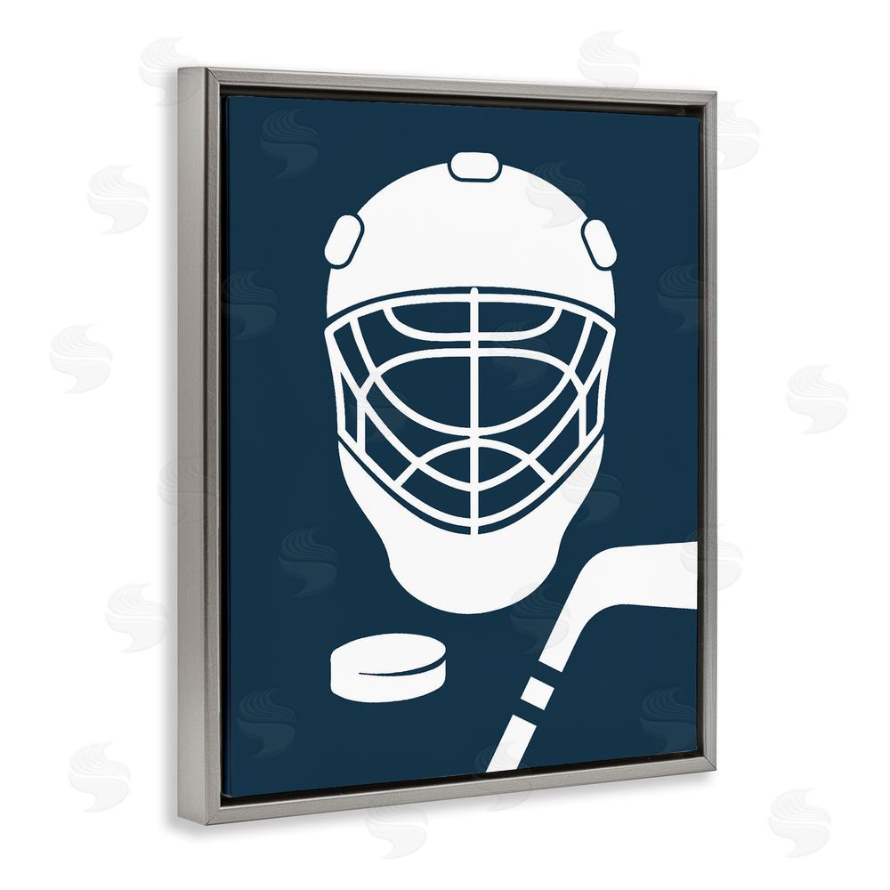 Melody Hogan Hockey Mask Blue & White Gray Floating Frame Canvas Wall Art Print