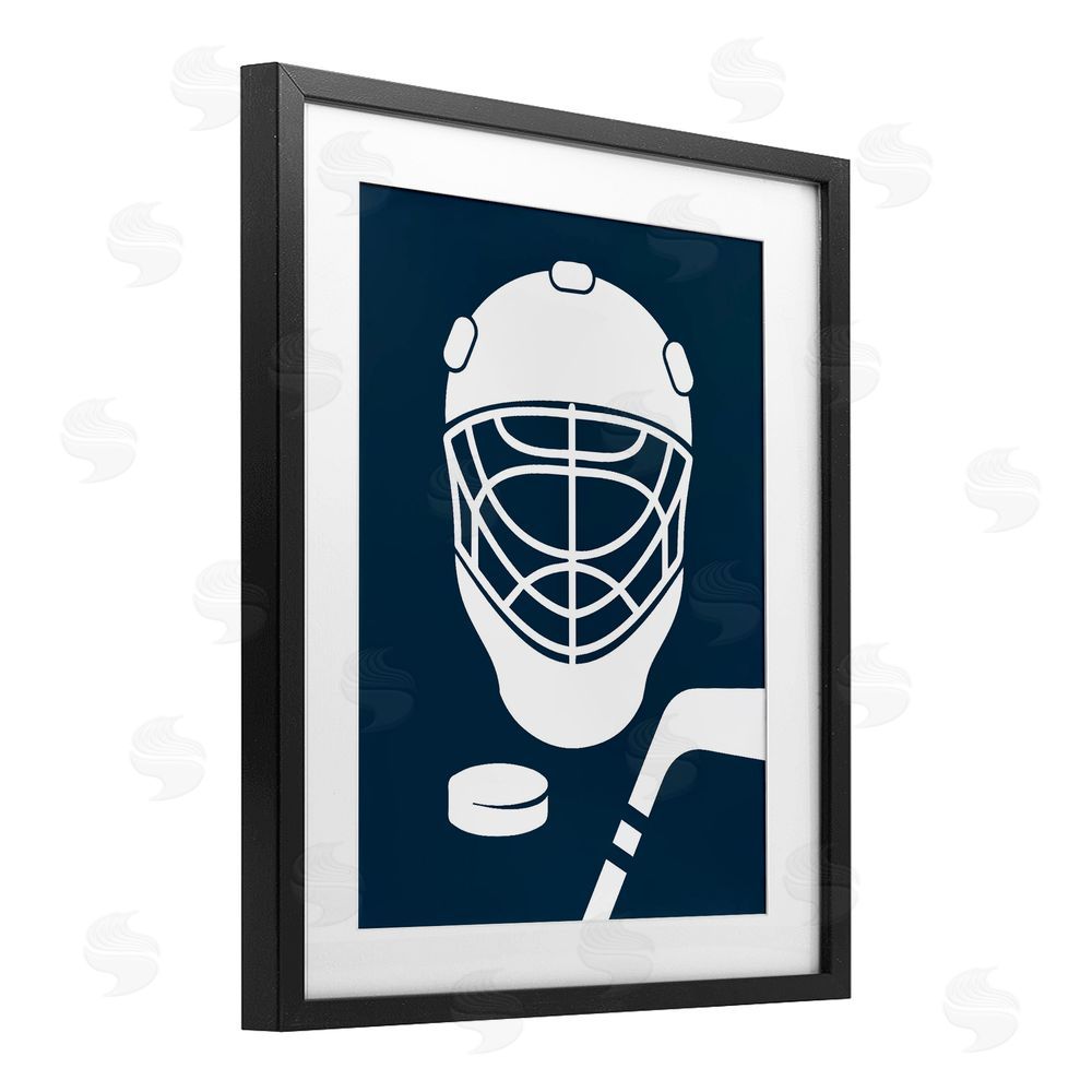 Melody Hogan Hockey Mask Blue & White Black Framed Print Under Glass Wall Art