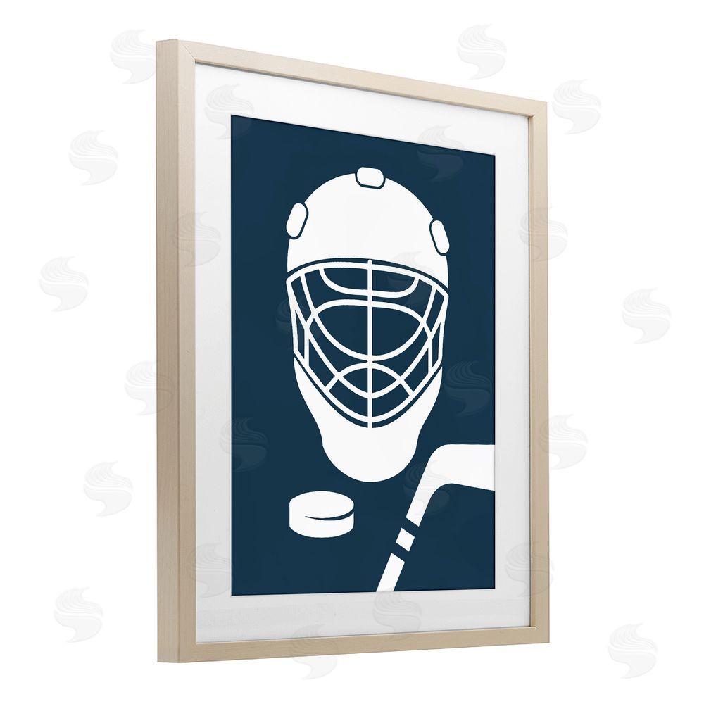 Melody Hogan Hockey Mask Blue & White Brown Framed Print Under Glass Wall Art