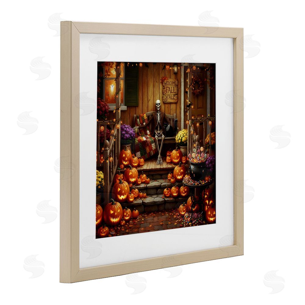 Tabz Jones Welcome To Fall Skeleton Porch Brown Framed Print Under Glass Wall Art