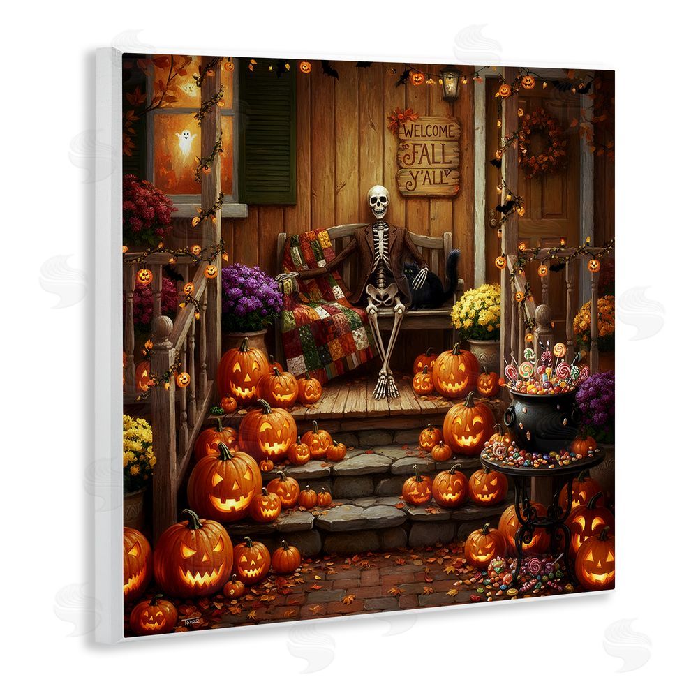 Tabz Jones Welcome To Fall Skeleton Porch Wooden Wall Plaque Art Print