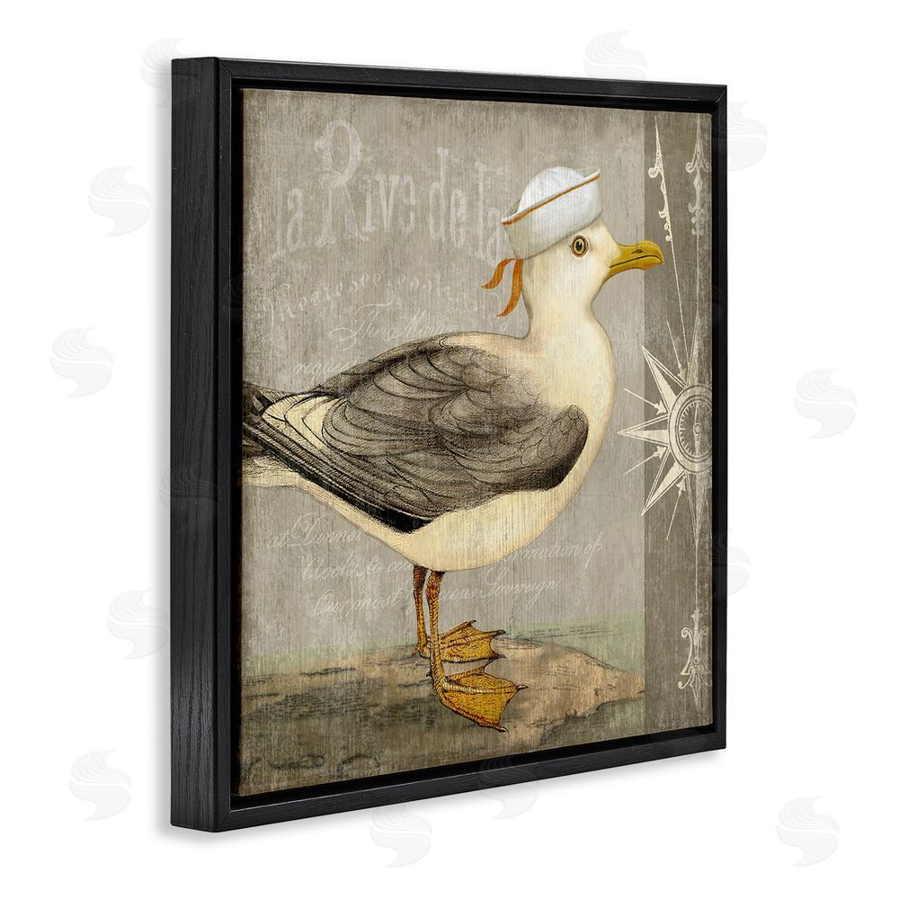 Suzanne Nicoll Rustic Little Seagull Black Floating Frame Canvas Wall Art Print