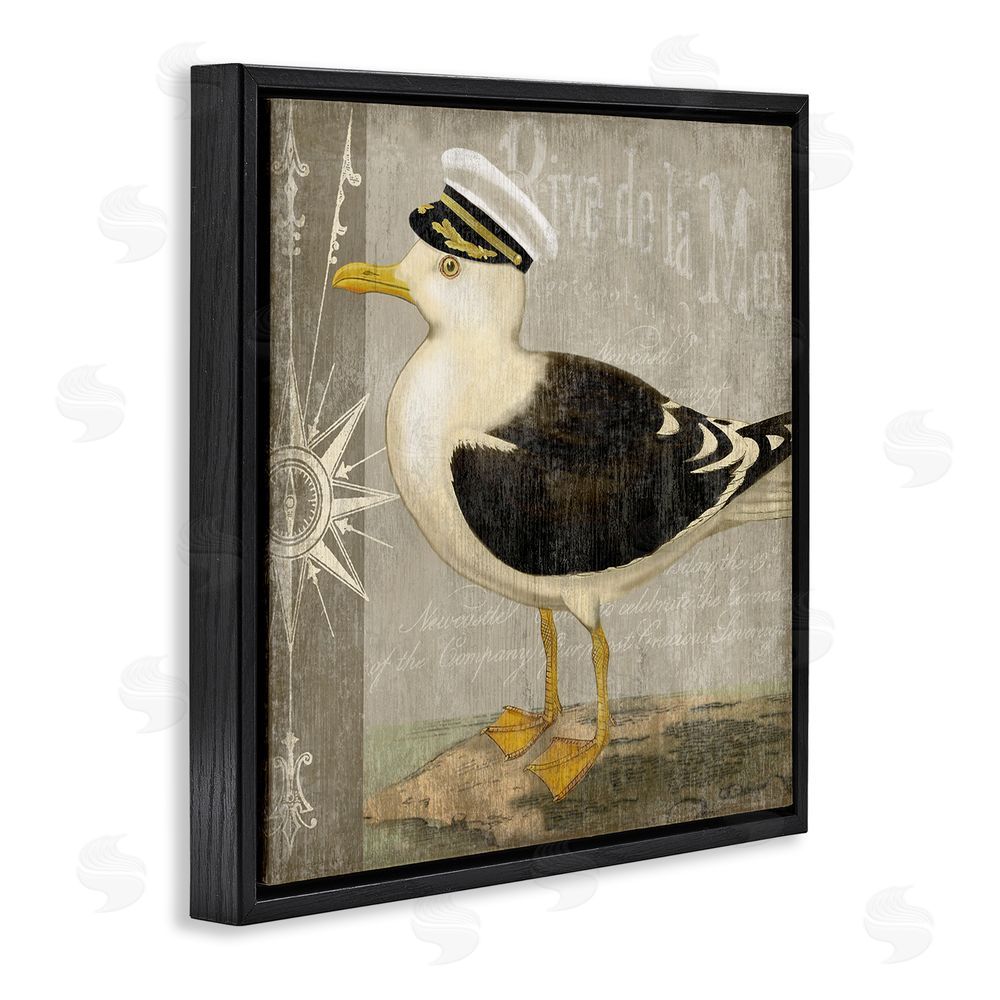 Suzanne Nicoll Little Maritime Seagull Black Floating Frame Canvas Wall Art Print