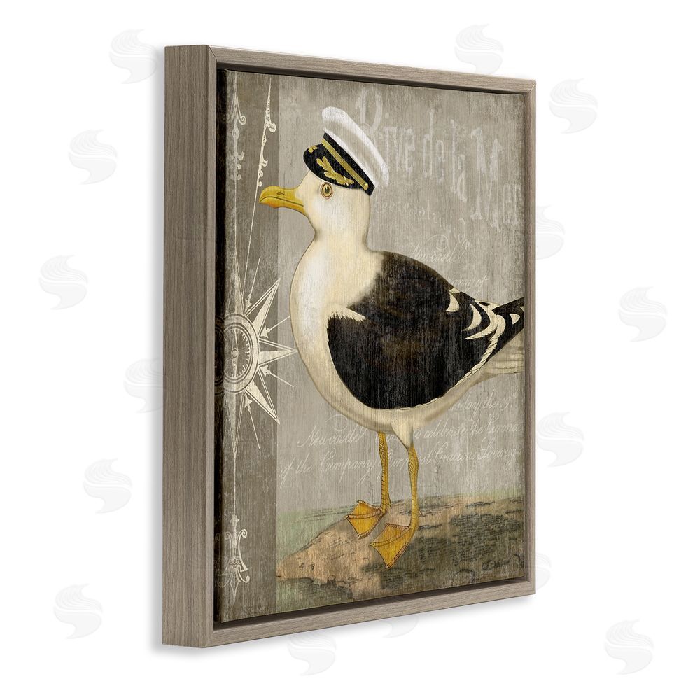 Suzanne Nicoll Little Maritime Seagull Brown Floating Frame Canvas Wall Art Print