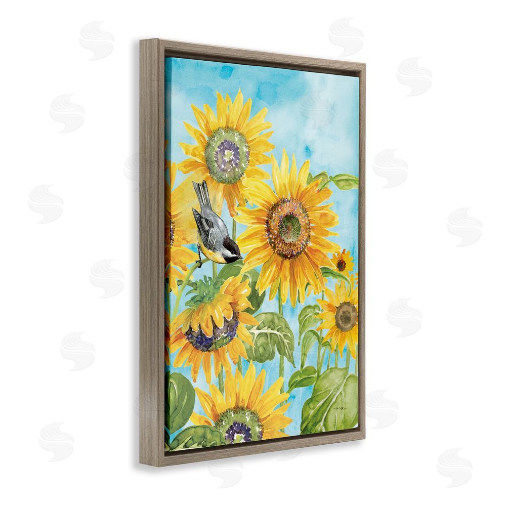 Tim Coffey Sunflower Honey Bird Brown Floating Frame Canvas Wall Art Print