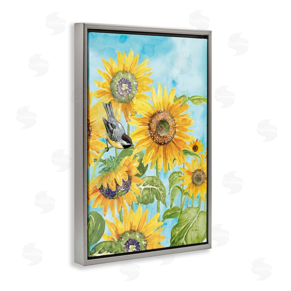 Tim Coffey Sunflower Honey Bird Gray Floating Frame Canvas Wall Art Print