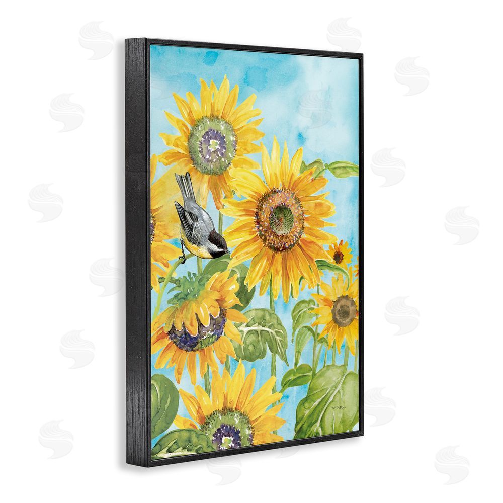 Tim Coffey Sunflower Honey Bird Black Framed Giclee Wall Art Print