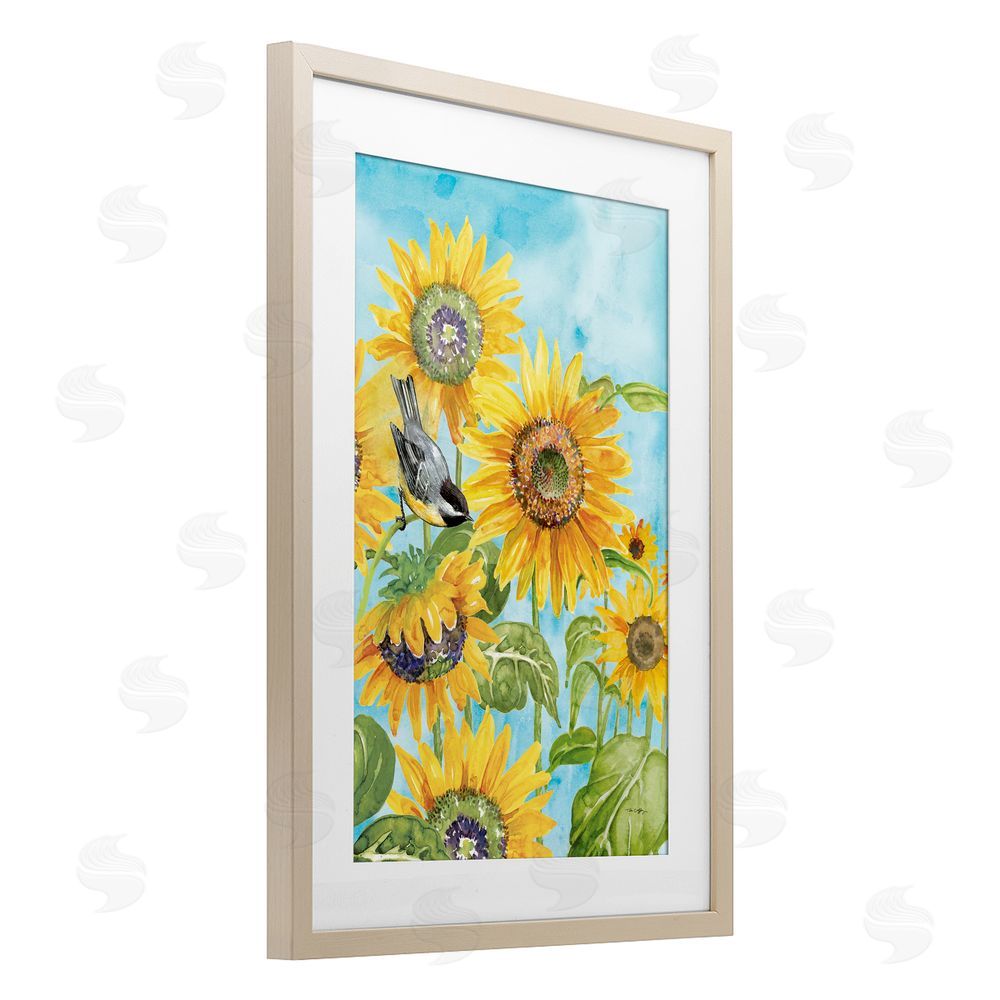 Tim Coffey Sunflower Honey Bird Brown Framed Print Under Glass Wall Art