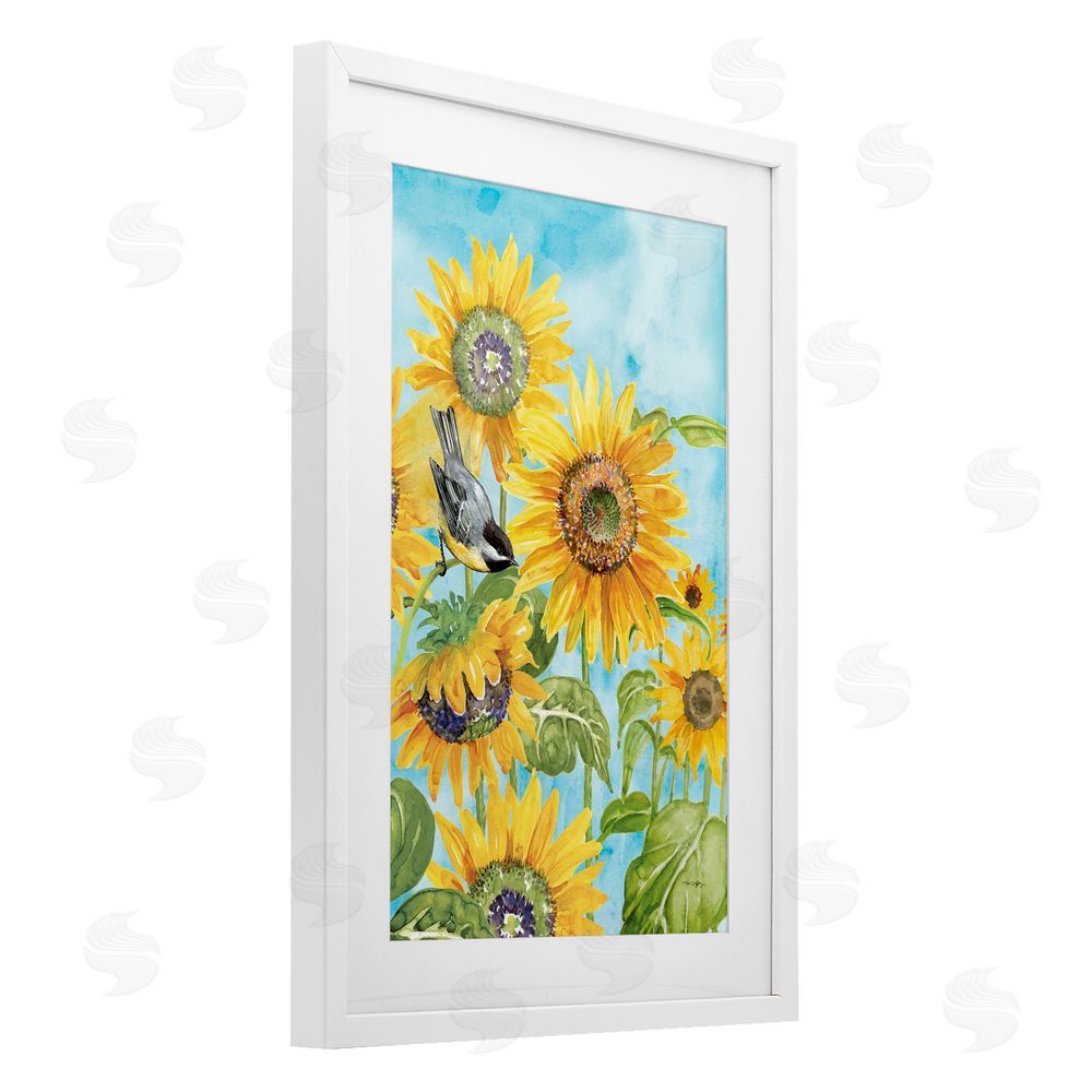 Tim Coffey Sunflower Honey Bird White Framed Print Under Glass Wall Art