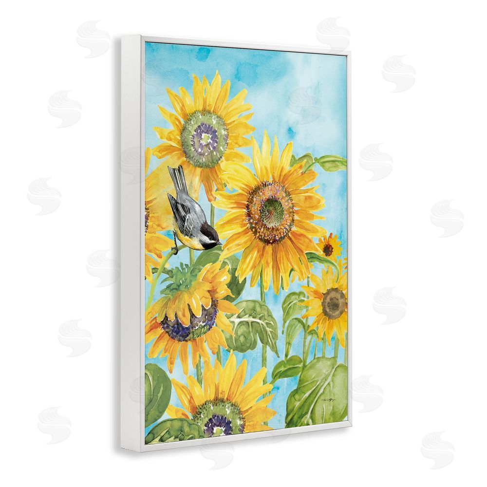 Tim Coffey Sunflower Honey Bird White Framed Giclee Wall Art Print