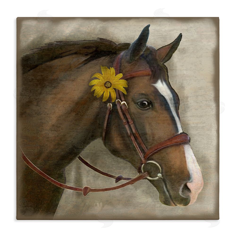 Suzanne Nicoll Barnyard Horse with Daisy Stretched Canvas Wall Art Print