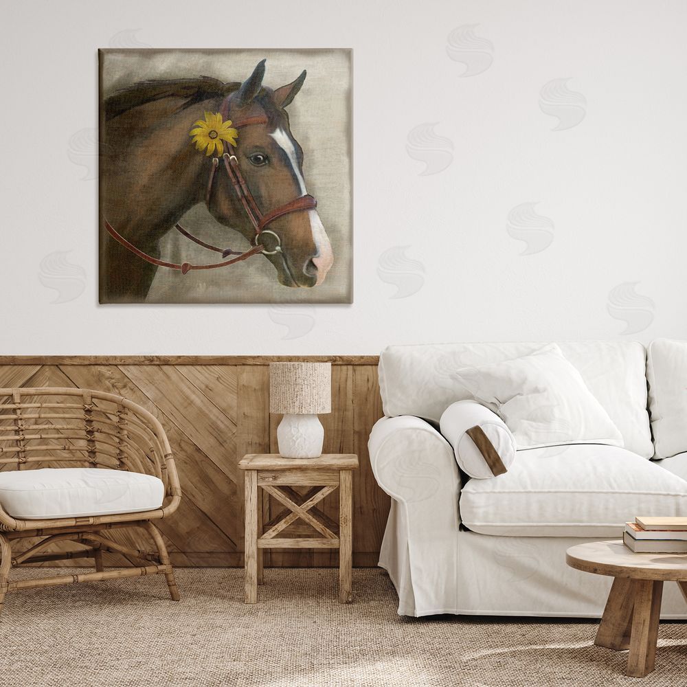 Suzanne Nicoll Barnyard Horse with Daisy Stretched Canvas Wall Art in Room