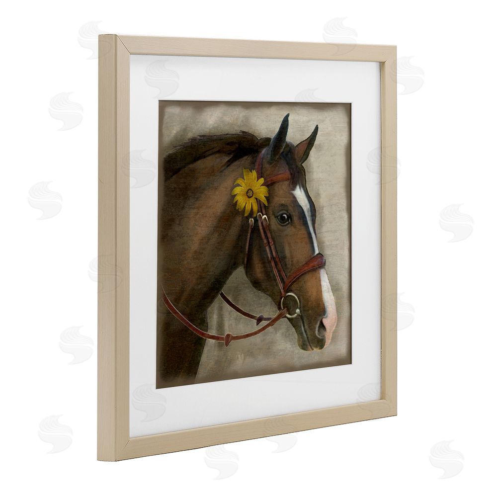 Suzanne Nicoll Barnyard Horse with Daisy Brown Framed Print Under Glass Wall Art