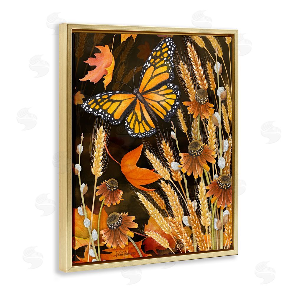 Nicole Tamarin Fall Motif Midnight Garden Gold Floating Frame Canvas Wall Art Print