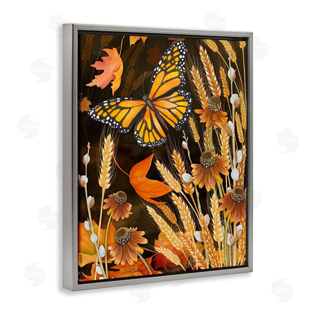 Nicole Tamarin Fall Motif Midnight Garden Gray Floating Frame Canvas Wall Art Print