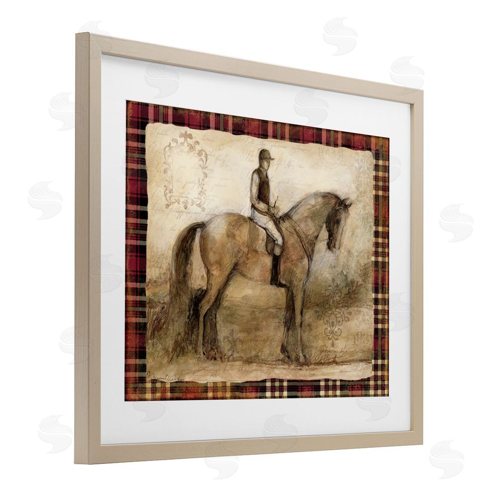 Susan Winget Horse With Jockey & Plaid Brown Framed Print Under Glass Wall Art