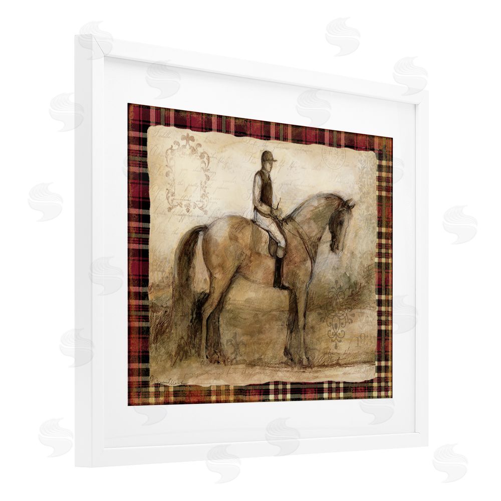 Susan Winget Horse With Jockey & Plaid White Framed Print Under Glass Wall Art