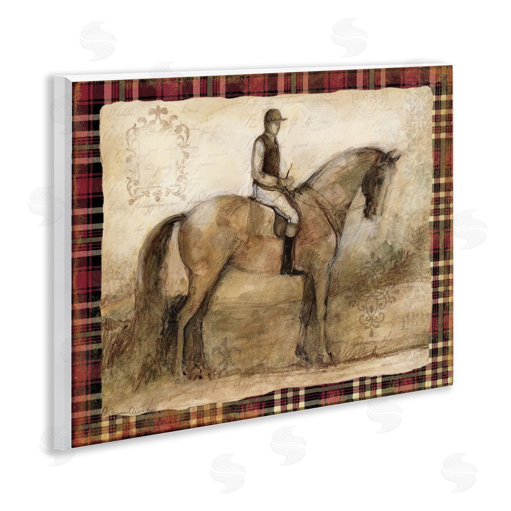 Susan Winget Horse With Jockey & Plaid Wooden Wall Plaque Art Print