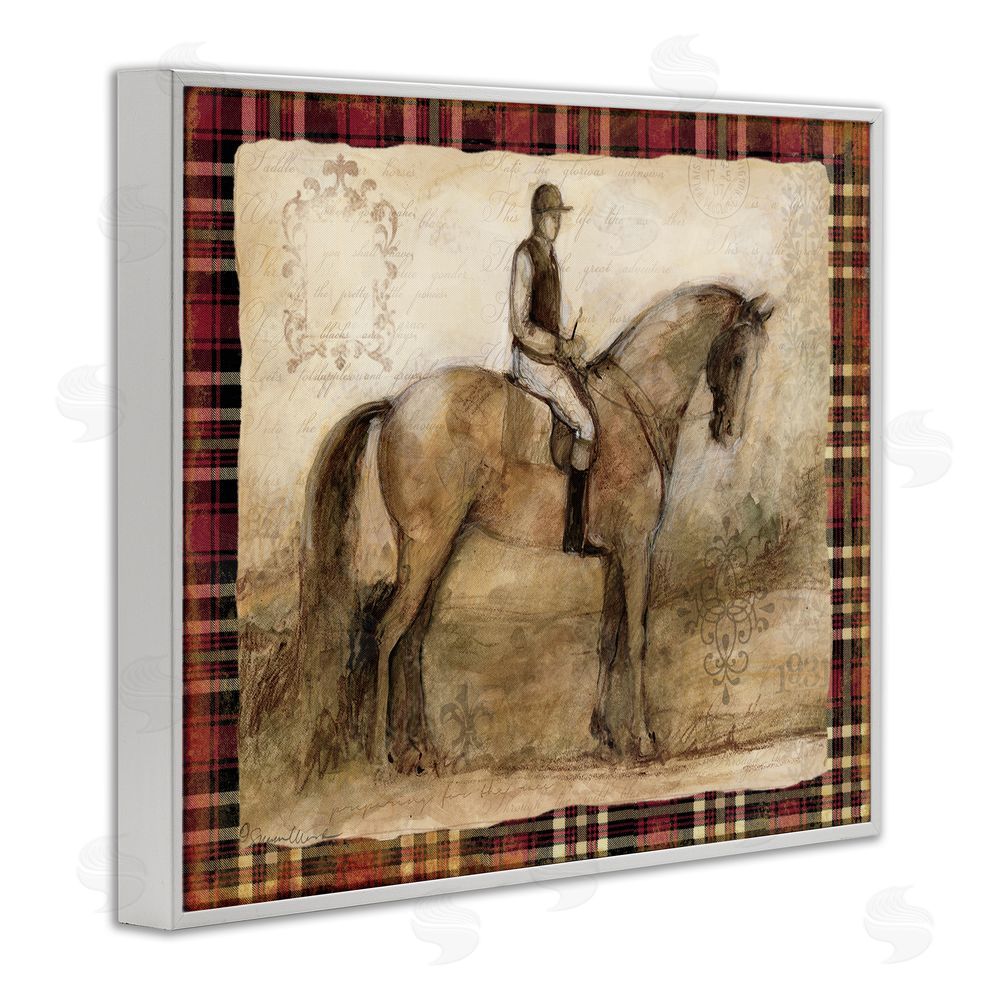 Susan Winget Horse With Jockey & Plaid White Framed Giclee Wall Art Print
