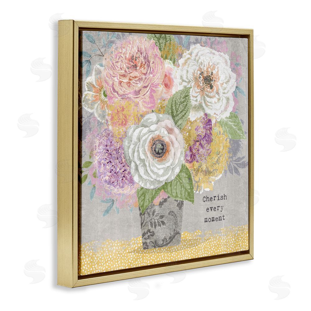 Suzanne Nicoll Cherish Every Moment Inspiration Gold Floating Frame Canvas Wall Art Print