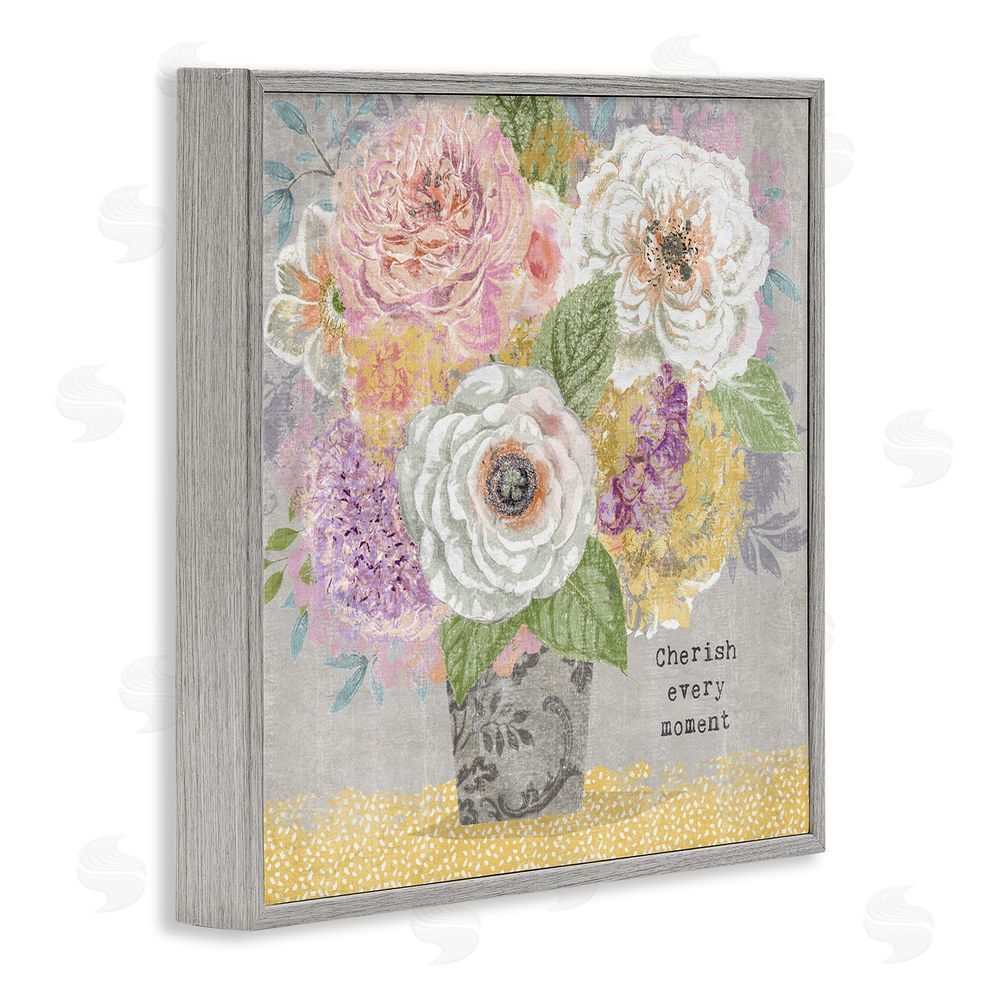 Suzanne Nicoll Cherish Every Moment Inspiration Gray Framed Giclee Wall Art Print