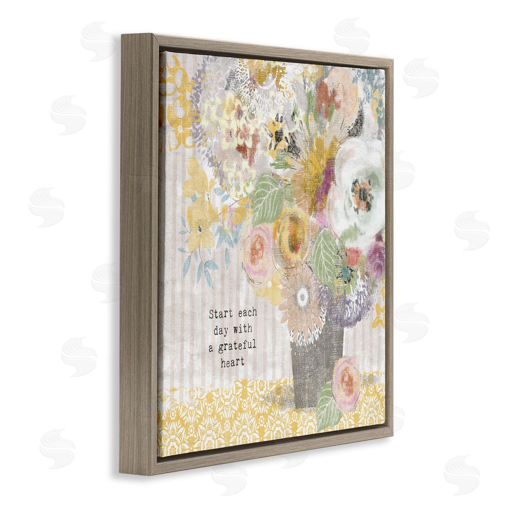Suzanne Nicoll Floral Inspirations Grateful Heart Brown Floating Frame Canvas Wall Art Print