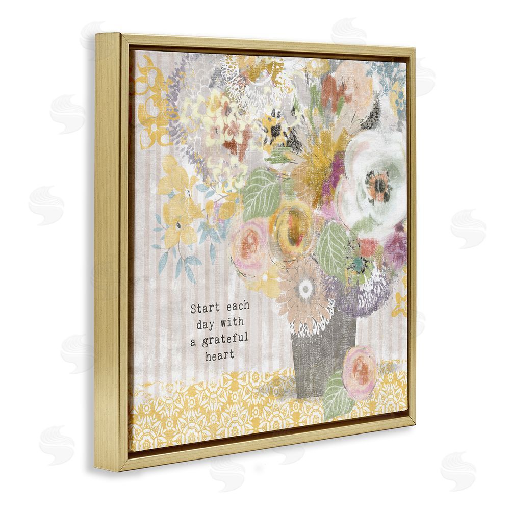 Suzanne Nicoll Floral Inspirations Grateful Heart Gold Floating Frame Canvas Wall Art Print