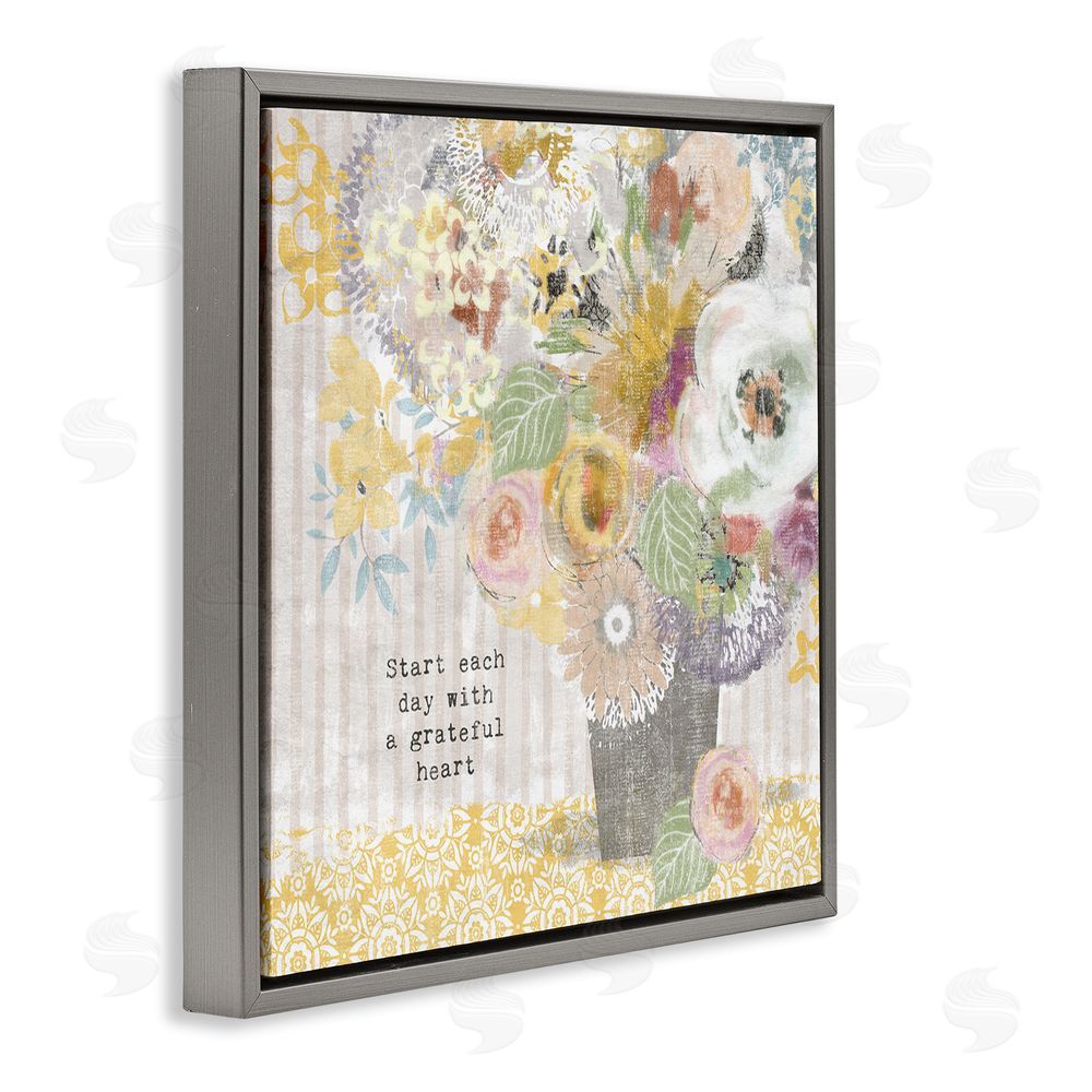 Suzanne Nicoll Floral Inspirations Grateful Heart Gray Floating Frame Canvas Wall Art Print