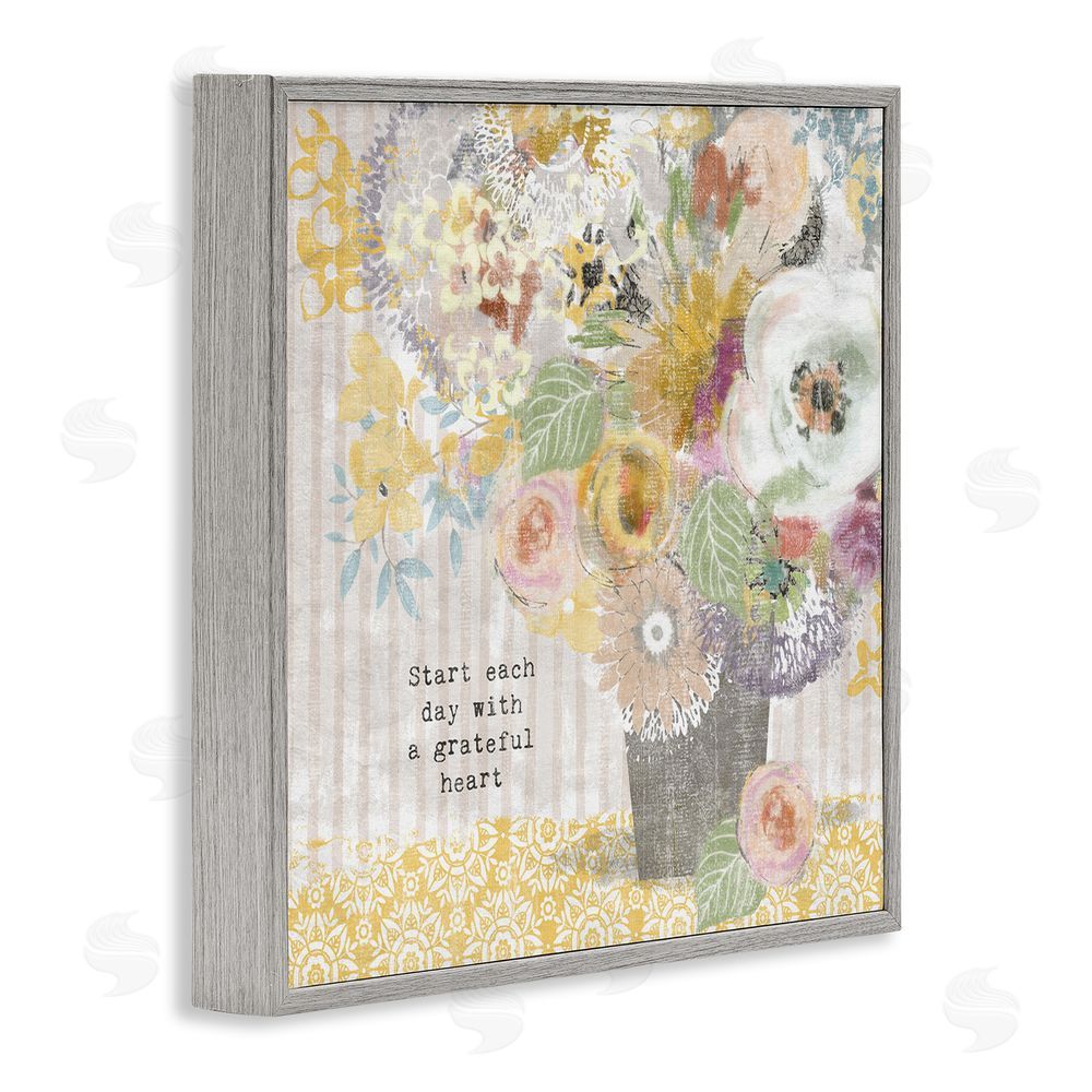Suzanne Nicoll Floral Inspirations Grateful Heart Gray Framed Giclee Wall Art Print