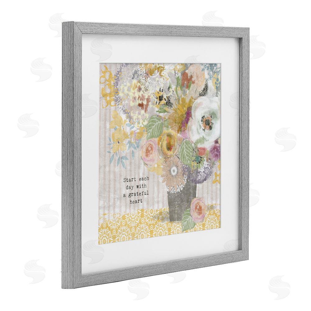 Suzanne Nicoll Floral Inspirations Grateful Heart Gray Framed Print Under Glass Wall Art