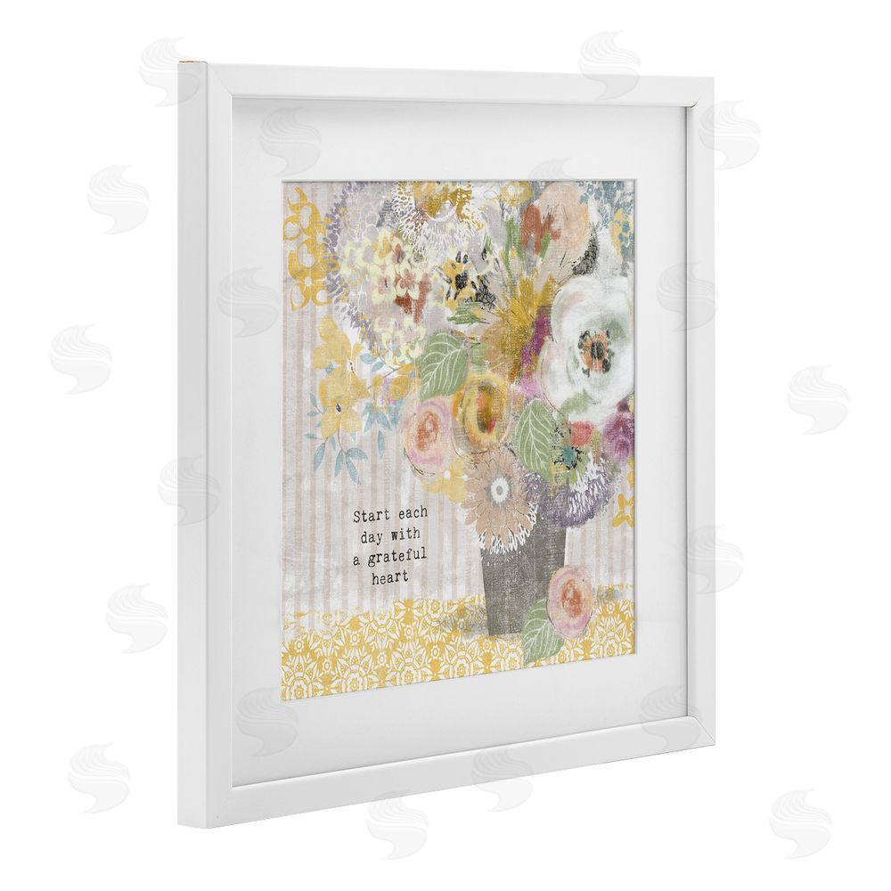 Suzanne Nicoll Floral Inspirations Grateful Heart White Framed Print Under Glass Wall Art