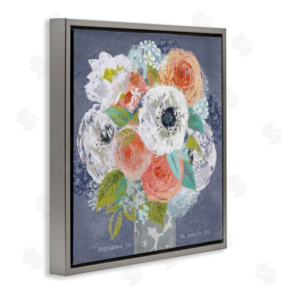 Suzanne Nicoll Happiness Is An Inside Job Gray Floating Frame Canvas Wall Art Print