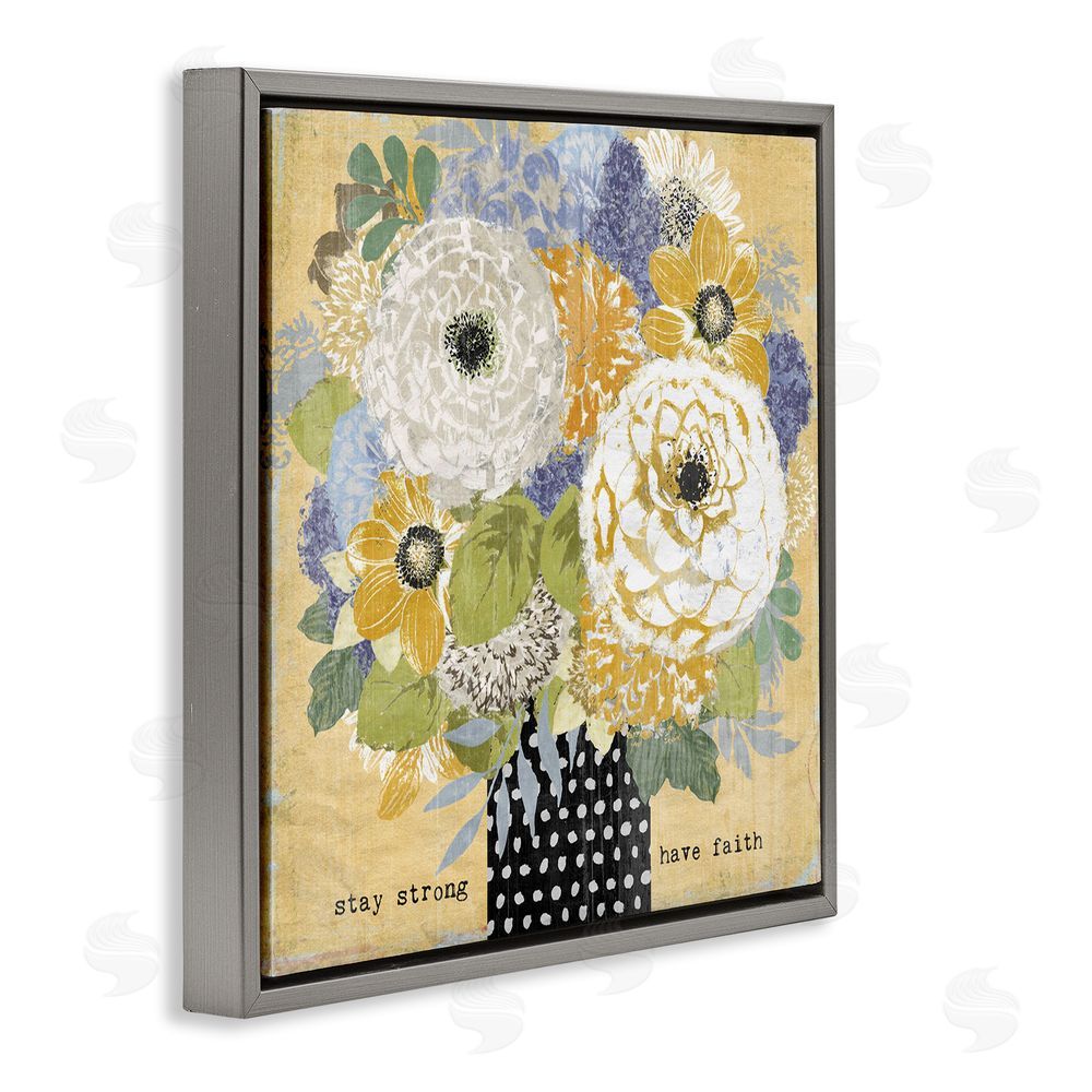 Suzanne Nicoll Stay Strong Have Faith Gray Floating Frame Canvas Wall Art Print