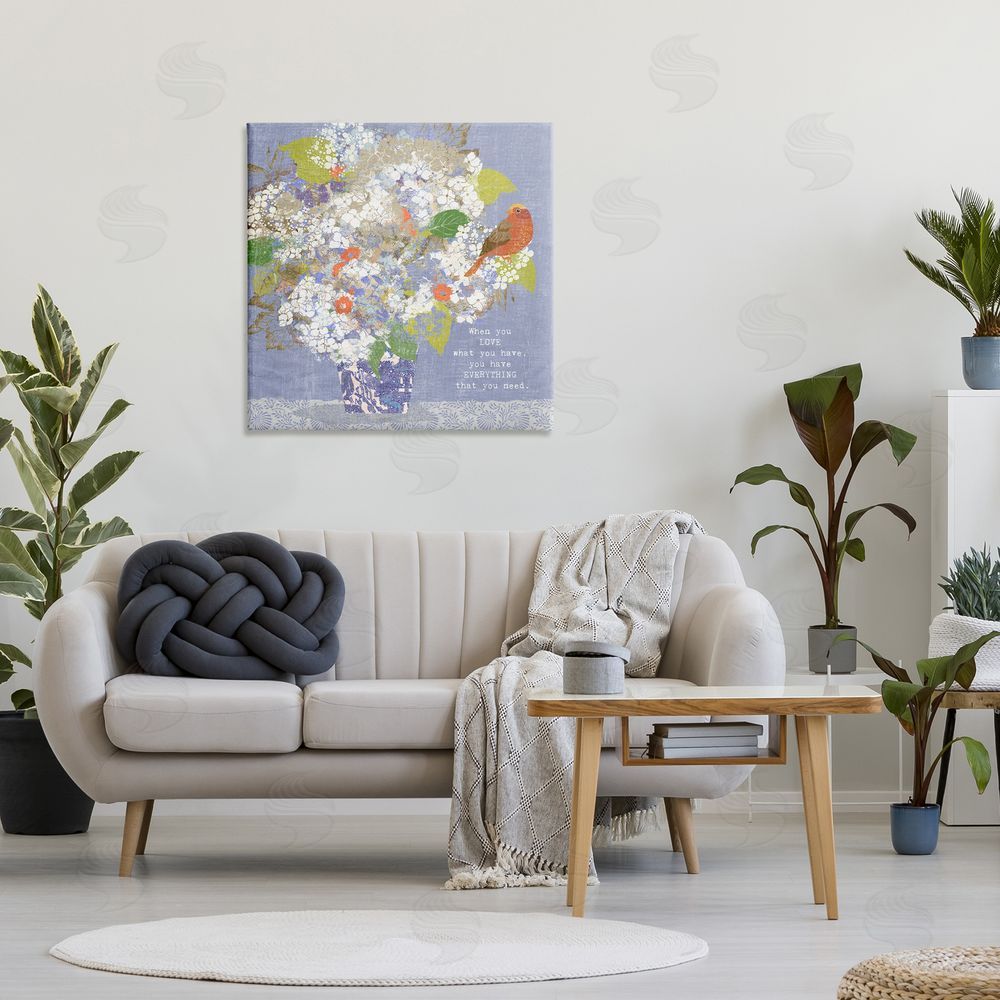 Suzanne Nicoll Floral Inspiration On Love Stretched Canvas Wall Art in Room
