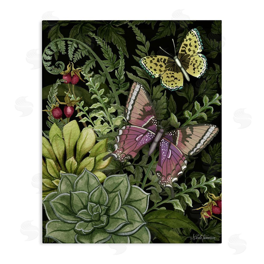 Nicole Tamarin Dark Succulents Midnight Garden Stretched Canvas Wall Art Print
