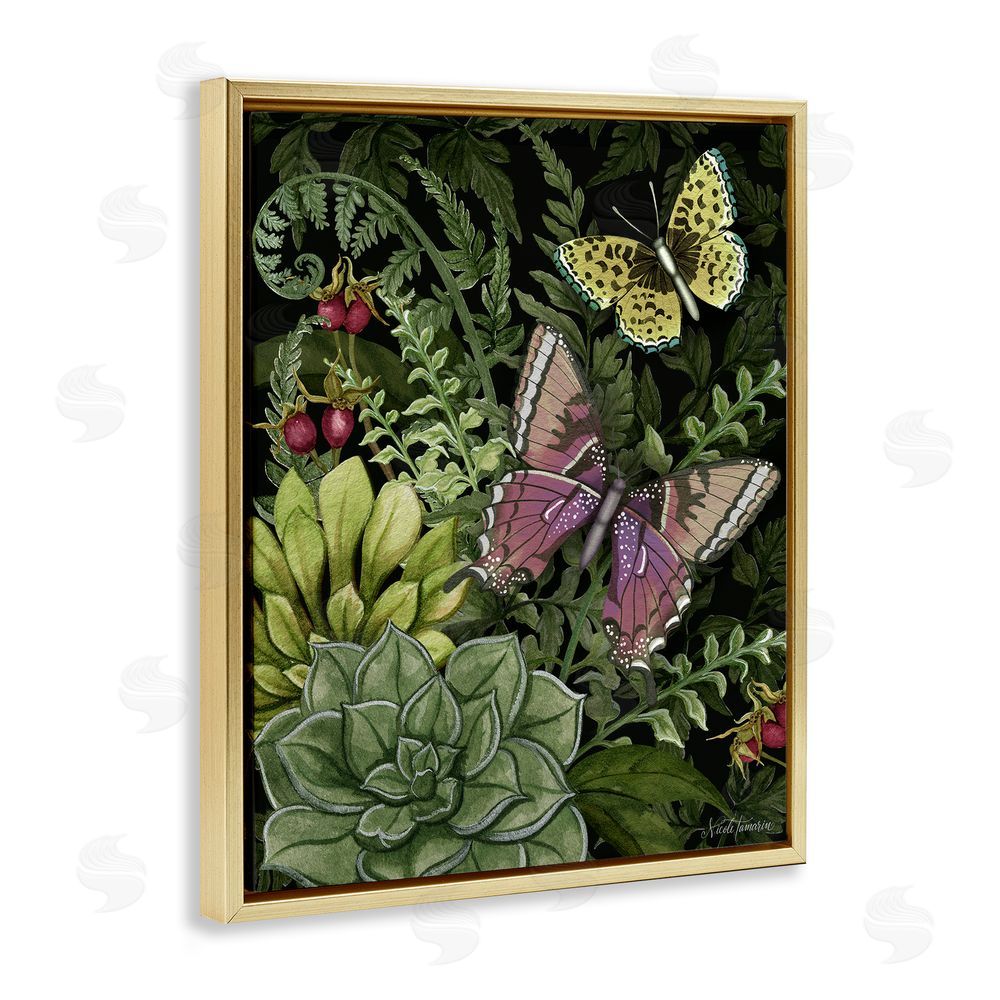 Nicole Tamarin Dark Succulents Midnight Garden Gold Floating Frame Canvas Wall Art Print