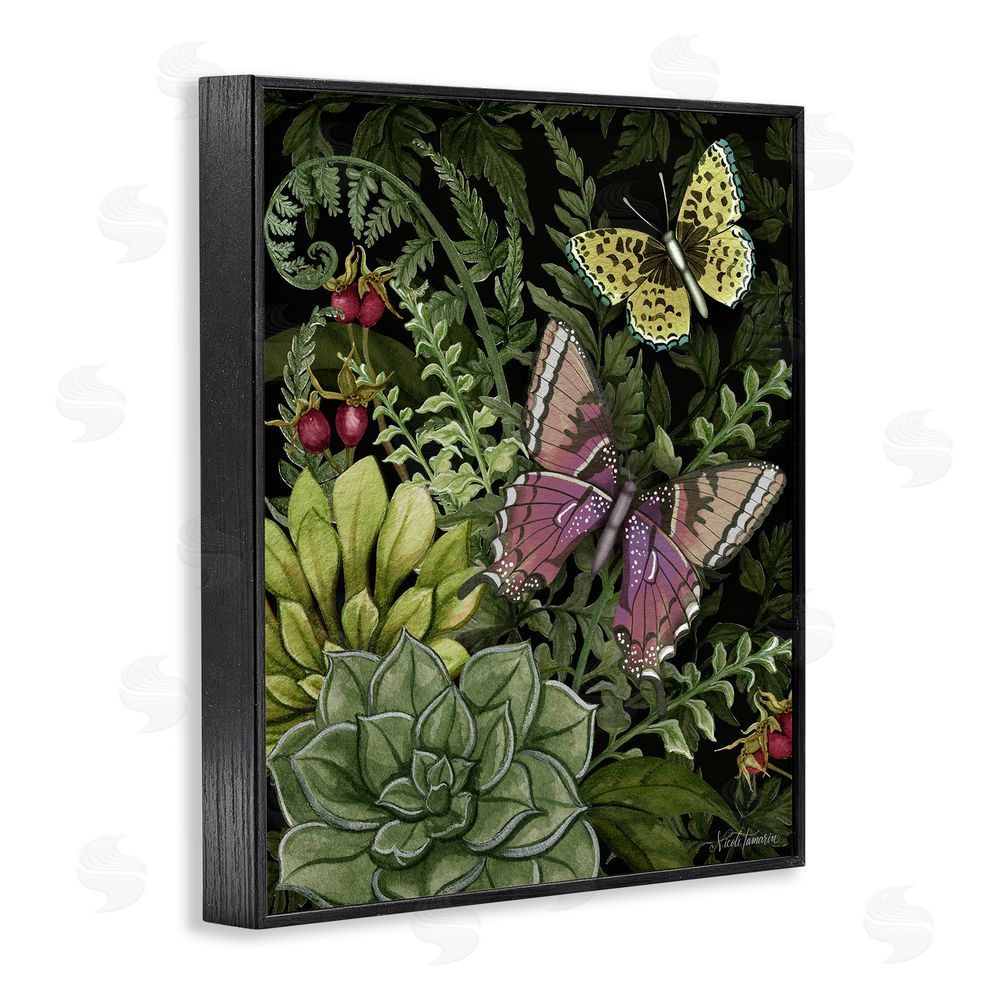 Nicole Tamarin Dark Succulents Midnight Garden Black Framed Giclee Wall Art Print