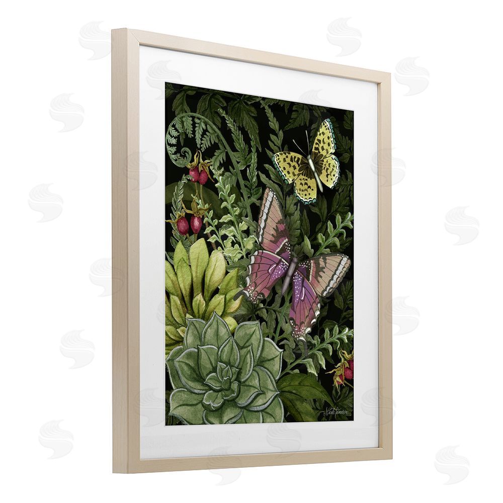 Nicole Tamarin Dark Succulents Midnight Garden Brown Framed Print Under Glass Wall Art