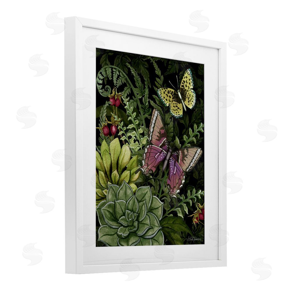 Nicole Tamarin Dark Succulents Midnight Garden White Framed Print Under Glass Wall Art