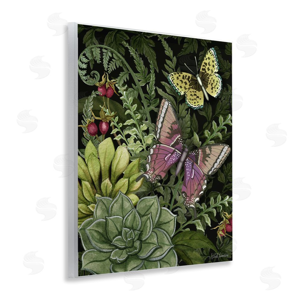 Nicole Tamarin Dark Succulents Midnight Garden Wooden Wall Plaque Art Print